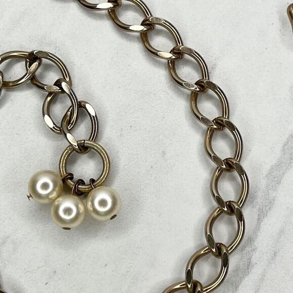 Gold Tone Faux Pearl Charm Chain Link Belt - XS Small (S) ✨ - Picture 7 of 9